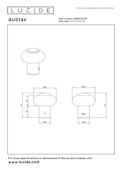 Lucide GUSTAV - Rechargeable Table lamp - Battery pack - Ø 8 cm - LED Dim. - 1x0,8W 2700K - Green